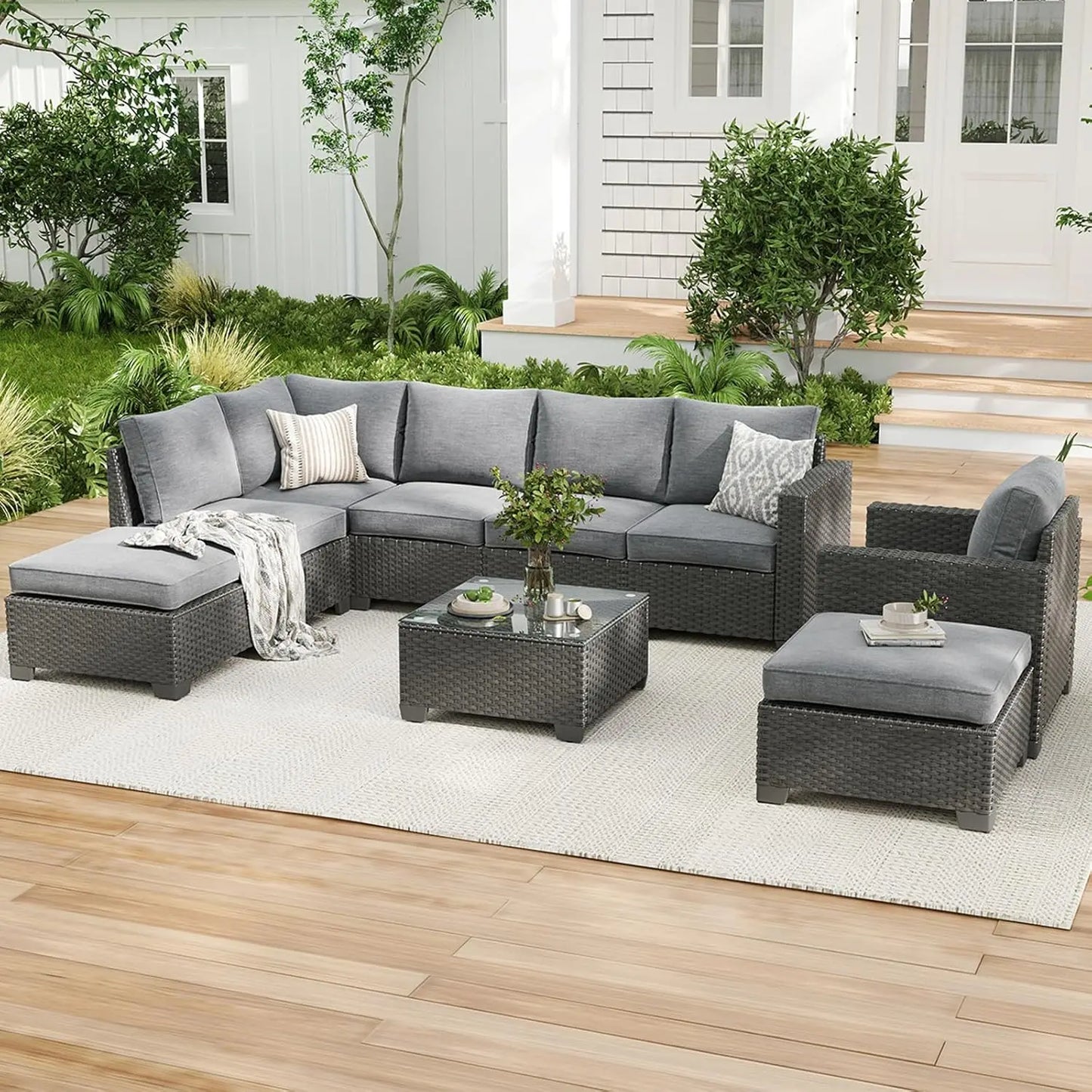 Outdoor Sectional Sofa Set With Ottoman Water Resistant Fabric
