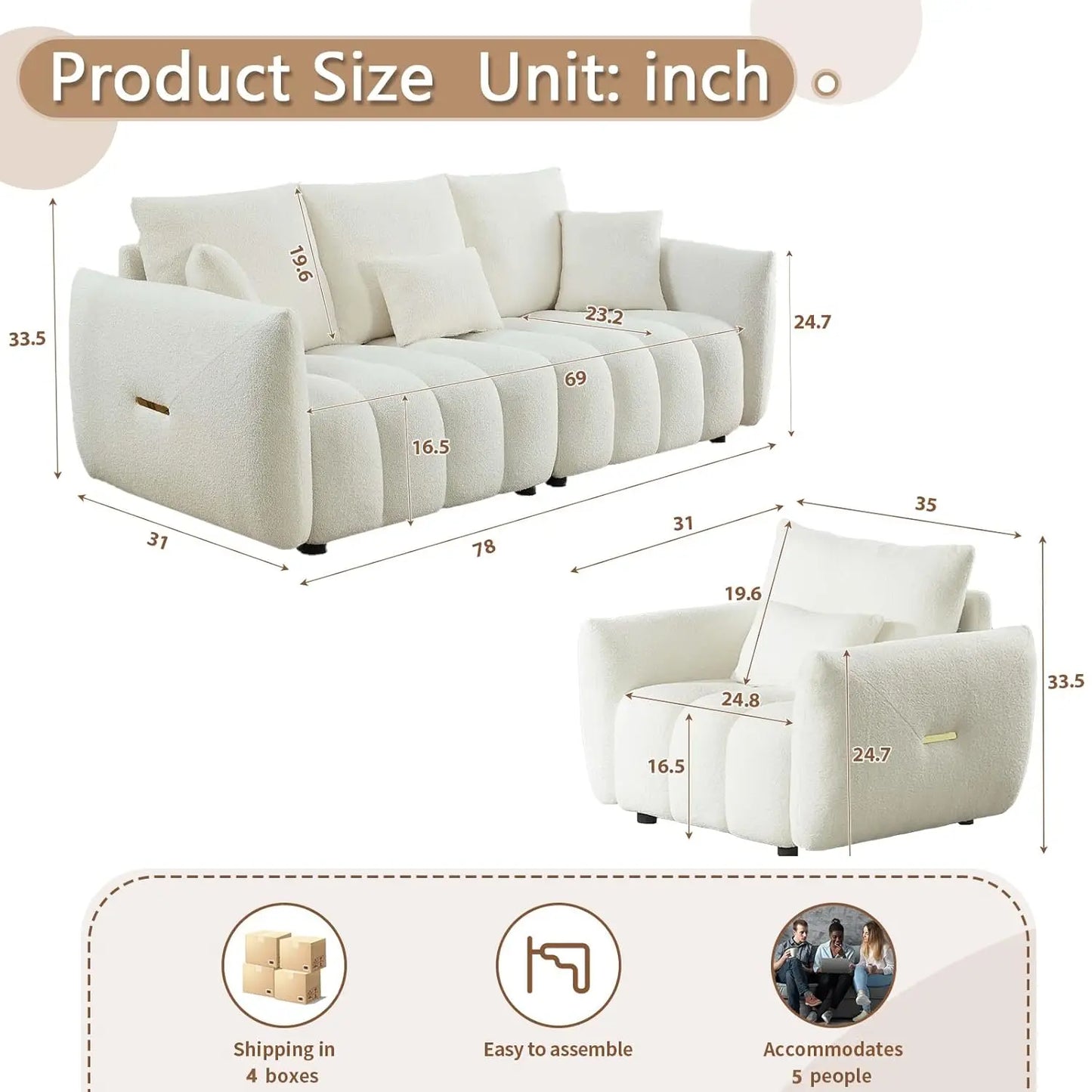 Teddy Sofa Set Modern Living Room Cloud Boucle Furniture