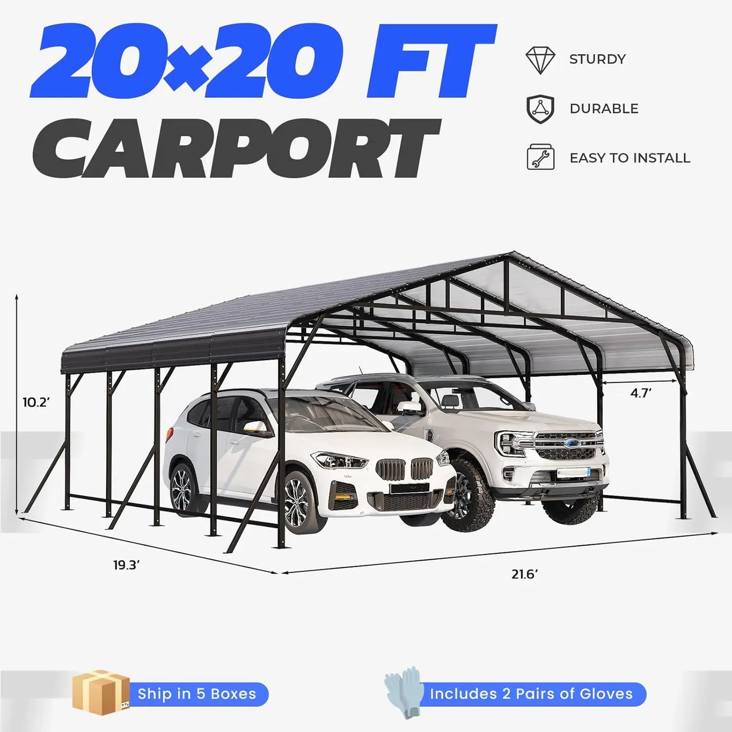Heavy Duty Metal Carport With Galvanized Steel Frame