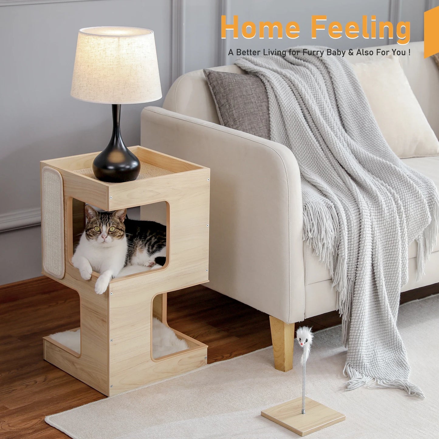 PAWZ Road Wood Cat Condo With Removable Soft Mats And Scratching Pad