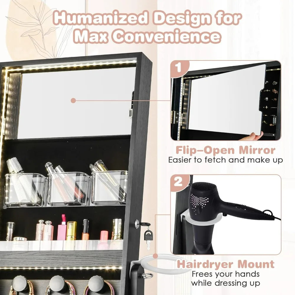 Jewelry Cabinet Armoire With Mirror And LED Lights
