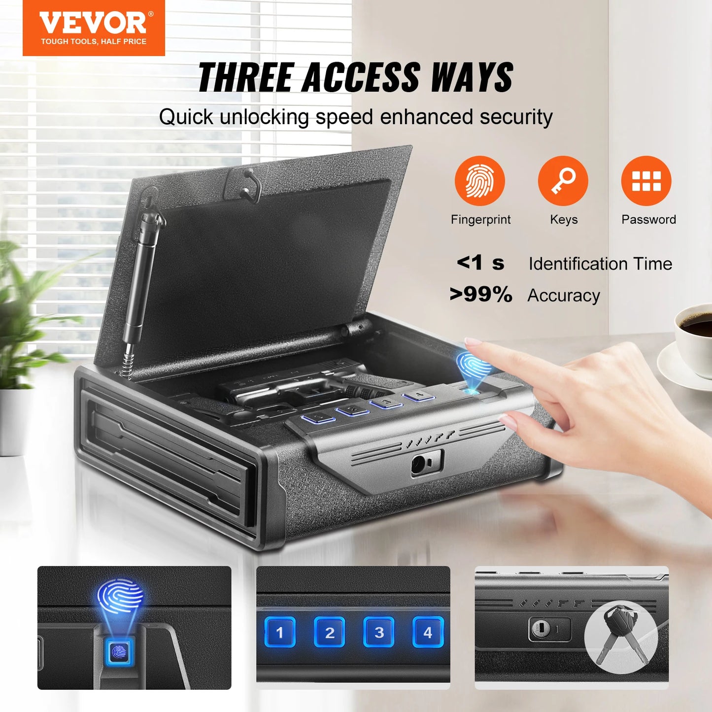 Pistol Safe With Biometric Access For Quick 3 Way Entry