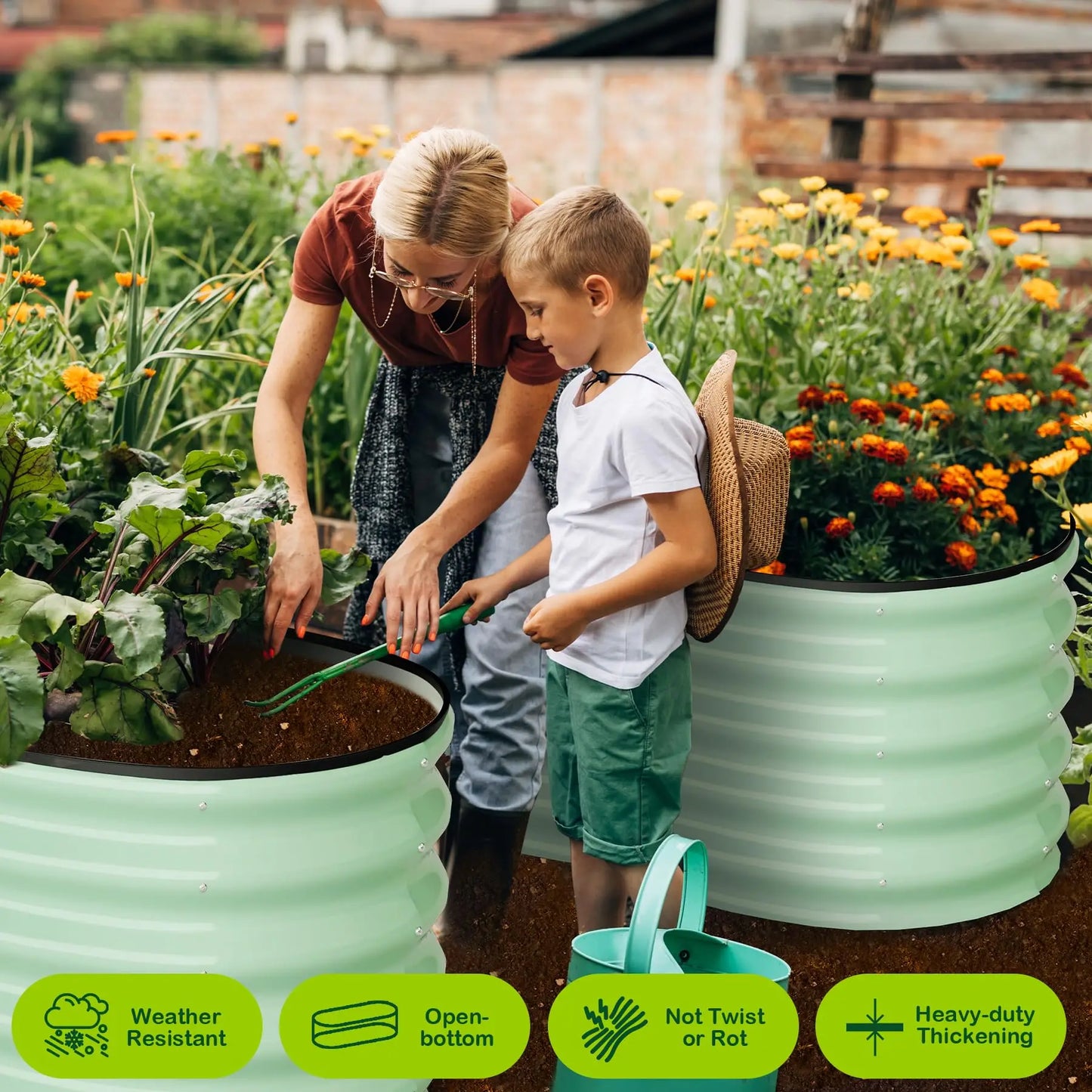 HiMISS Oval Galvanized Steel Raised Garden Bed Two Pack
