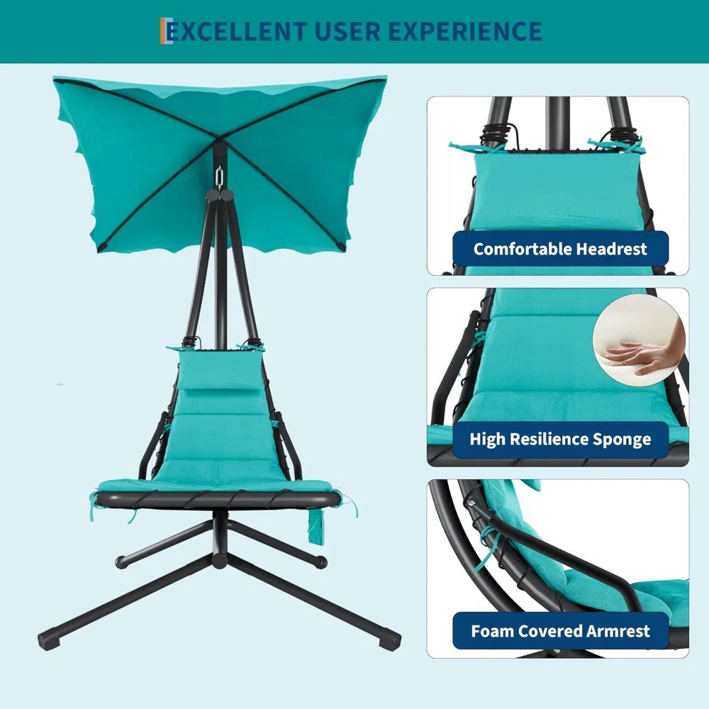 Hanging Chaise Lounge Swing Chair With Curved Steel Cantilever