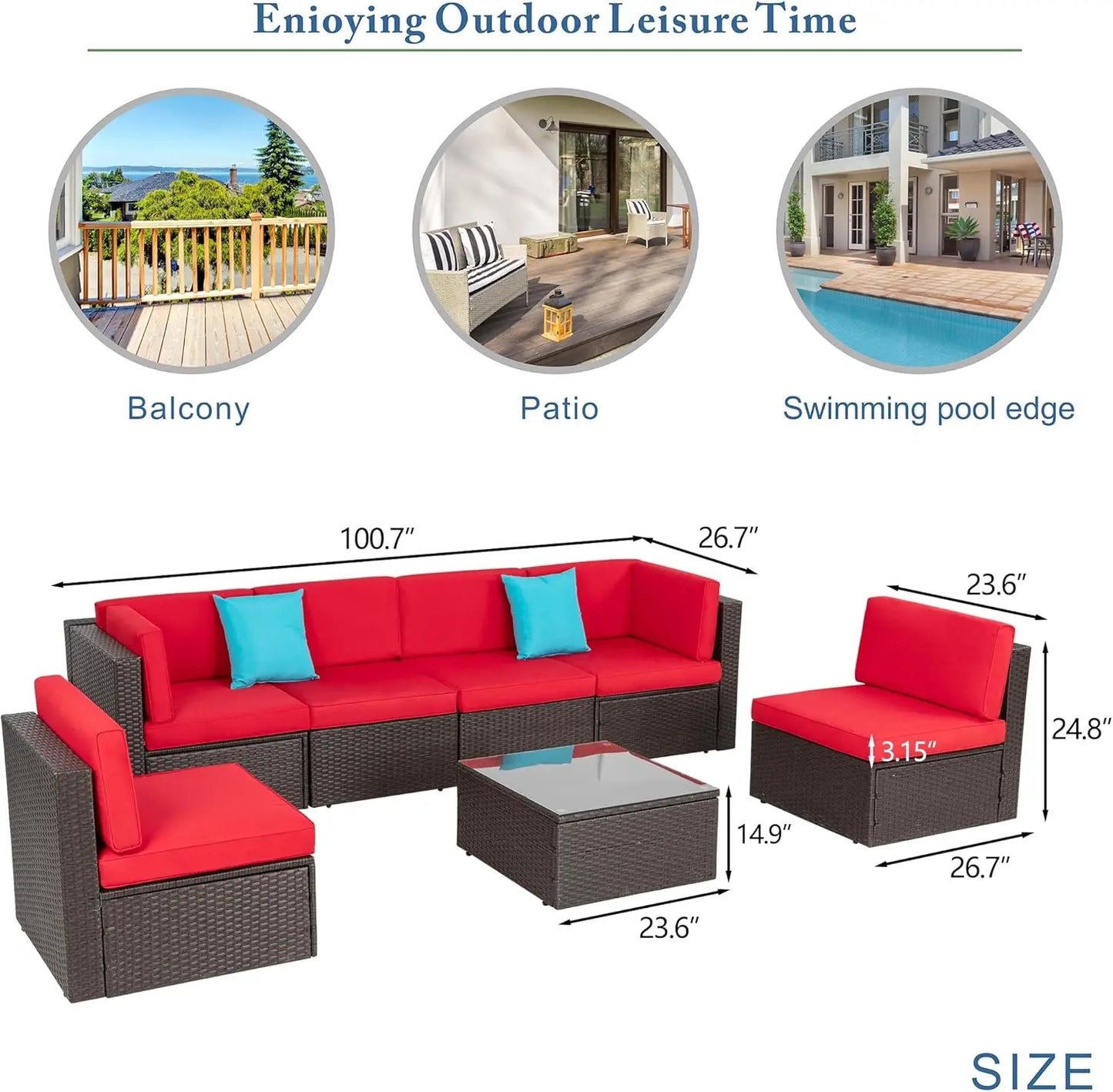 Outdoor 7 Piece Patio Furniture Set Modular Rattan Sofa