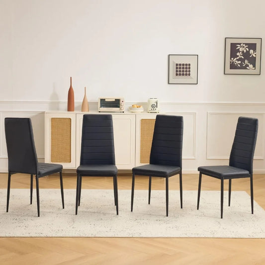 Dining Chairs Set of 4 With PU Leather Padded High Back Foot Cap Protection