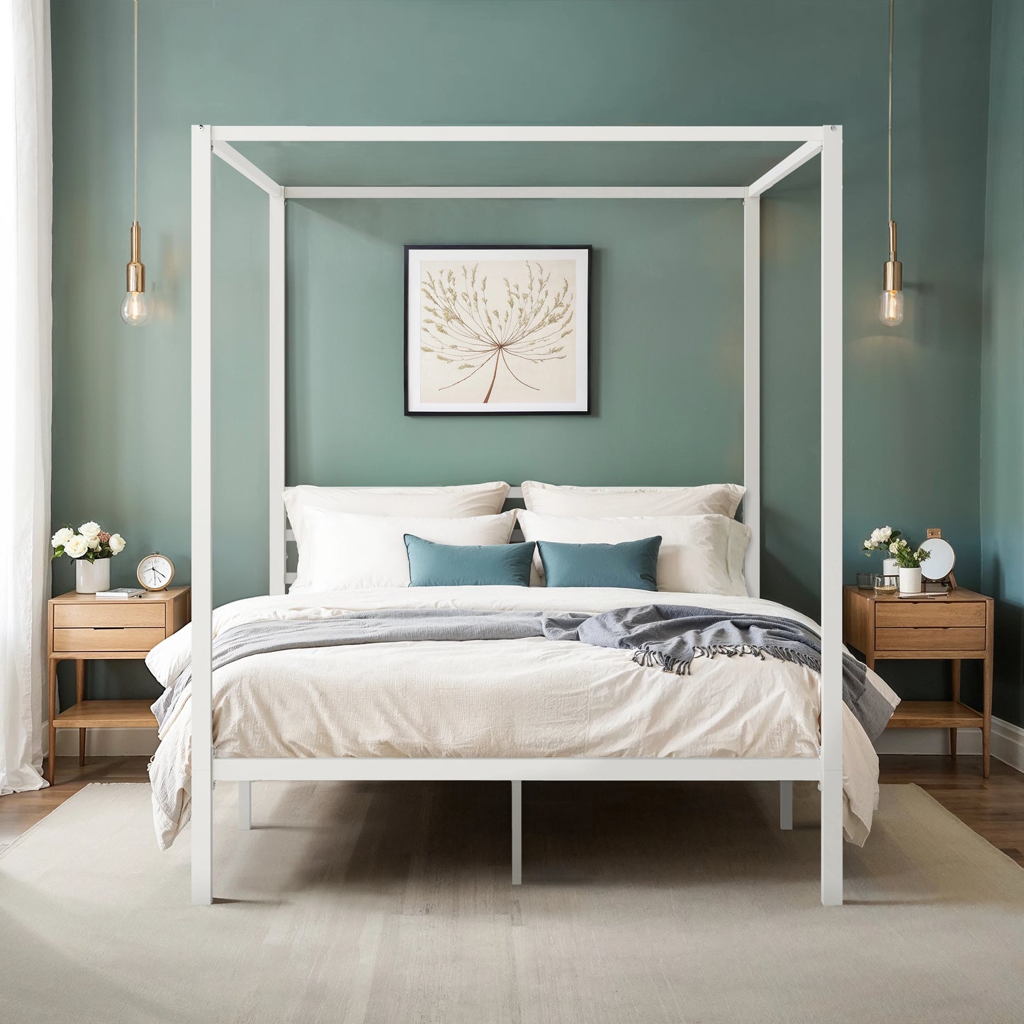 HOOMIC Canopy Bed Frame With Enhanced 4 Poster Crossbars