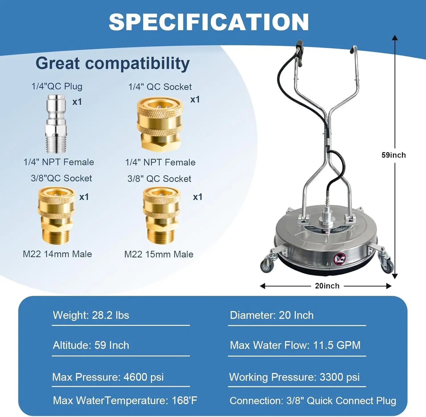 HiMISS Surface Cleaner for Pressure Washer 4600 PSI