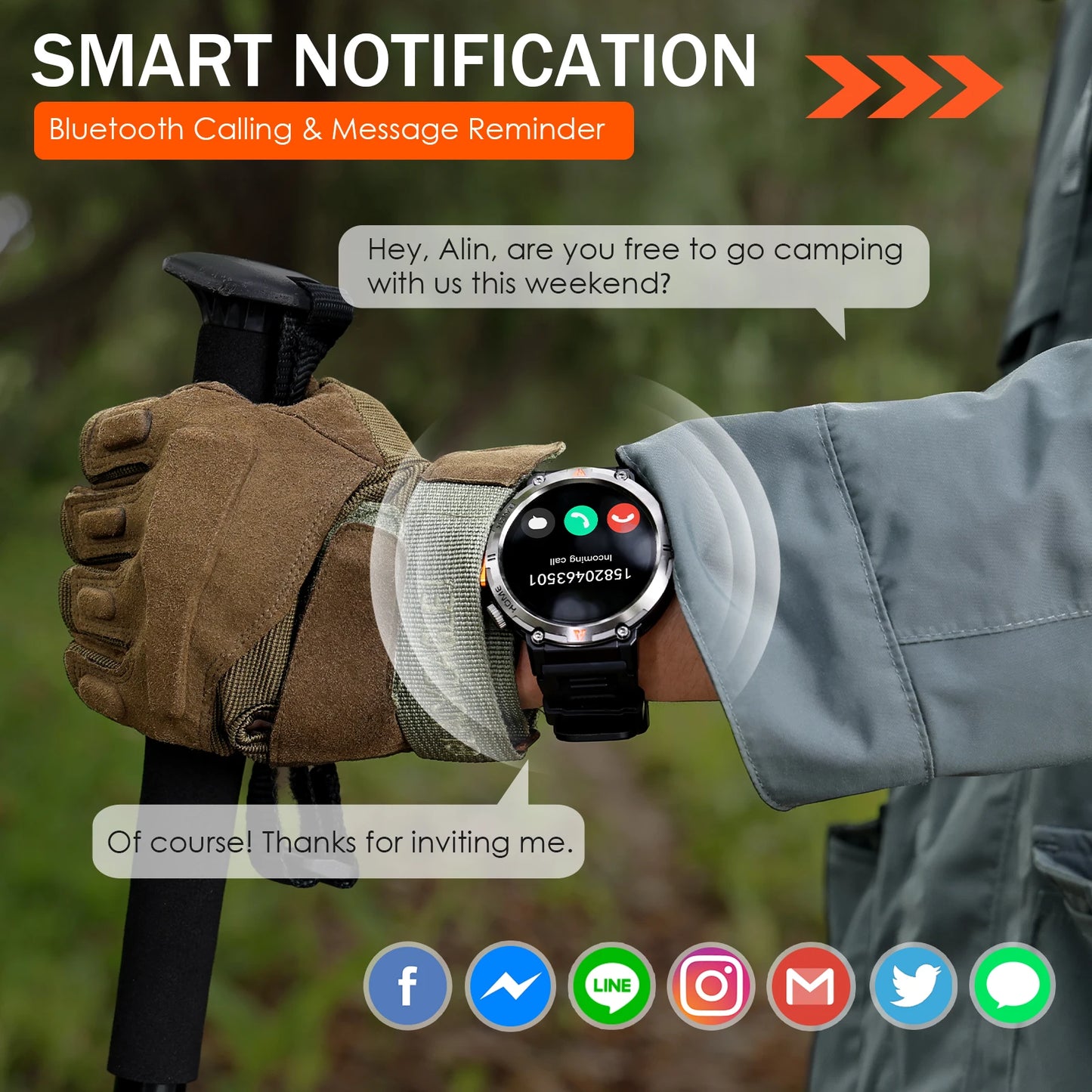 EIGIIS KE3 Smartwatch for Men Bluetooth Health Monitor Heart Rate