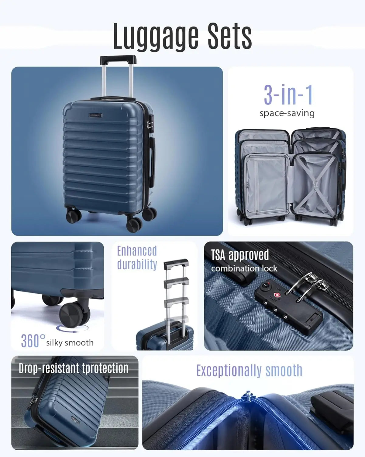 3-Piece Lightweight Luggage Set With Spinner Wheels And TSA Lock