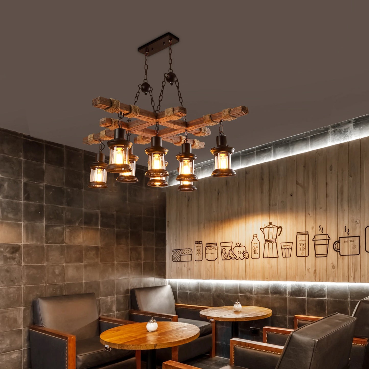 Vintage Wood Ceiling Chandelier Pendant Lamp
