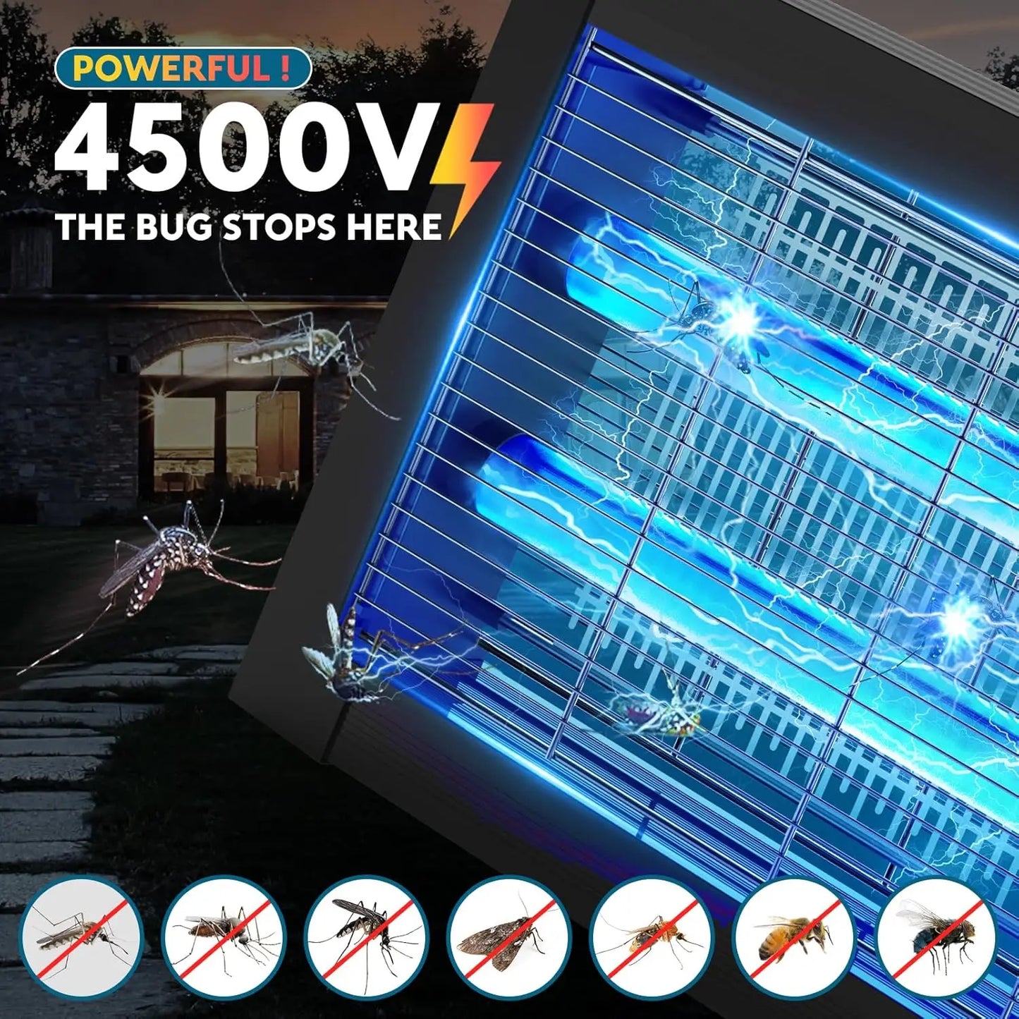 Solar Bug Zapper Outdoor 4500V Waterproof With Panel Sensor