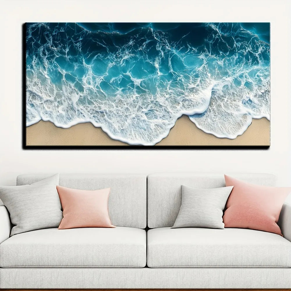 Blue Wave Texture Print Painting Modern Art Oil Painting For Interior Decor
