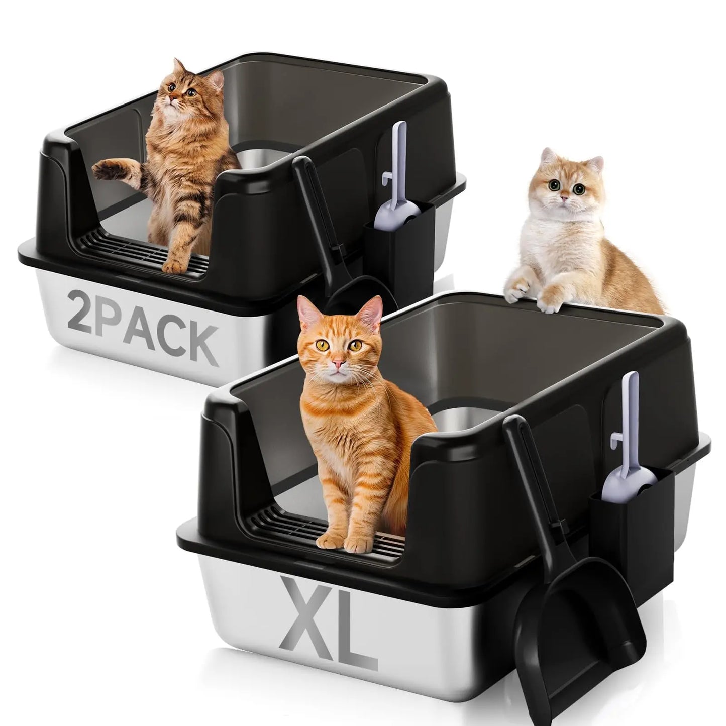 Stainless Steel Cat Litter Box With High Sides And Scoop