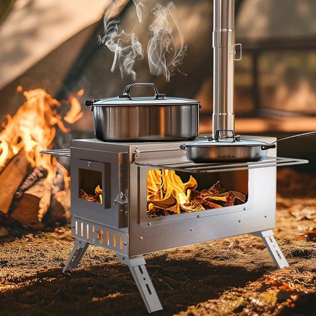 Wood Burning Portable Stove With 6 Stainless Chimney Pipes