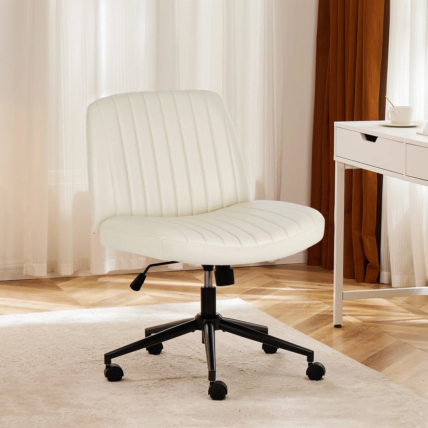 JHK Armless Office Chairs With Wheels PU Leather Swivel Adjustable