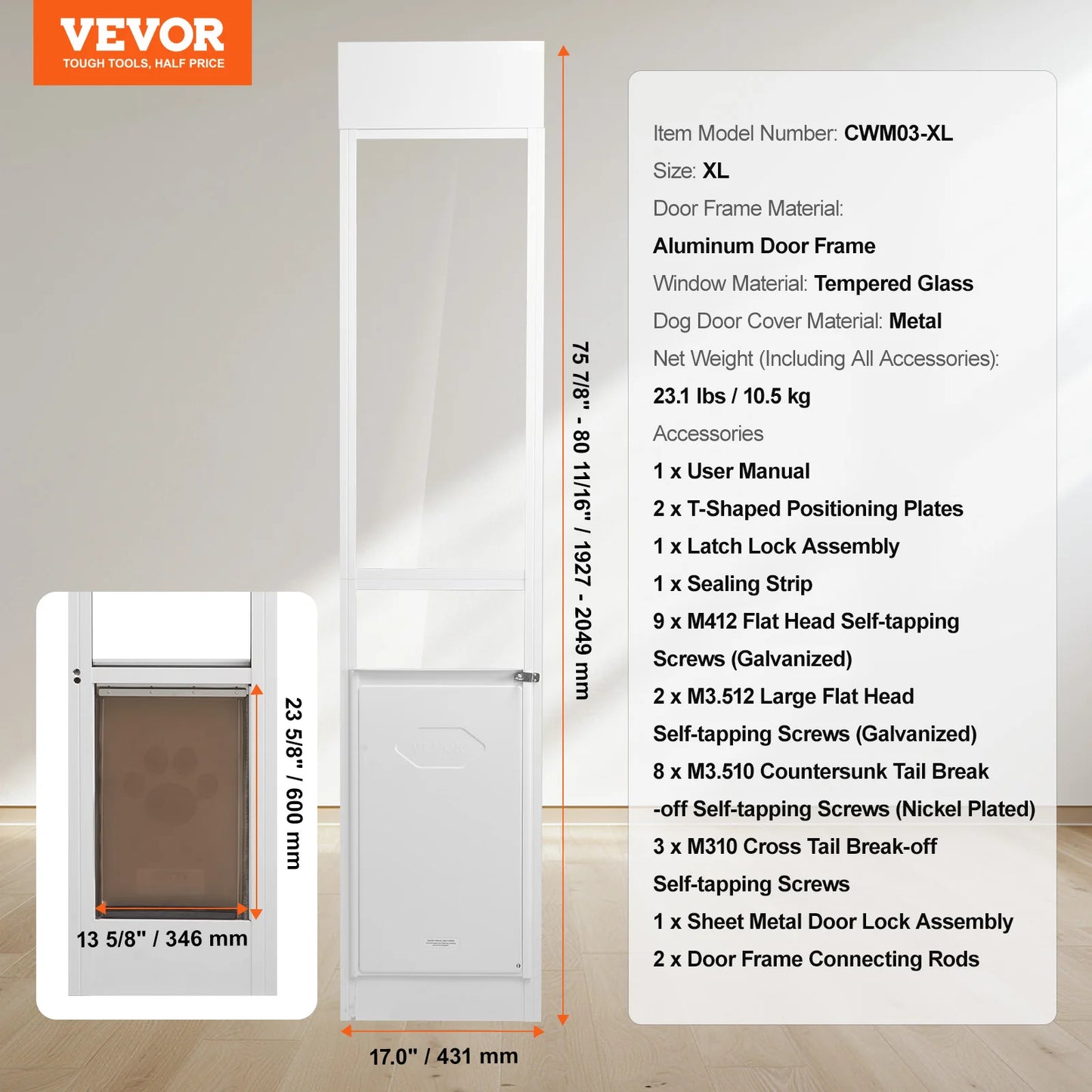 Dog Door for Sliding Glass Doors With Adjustable Height