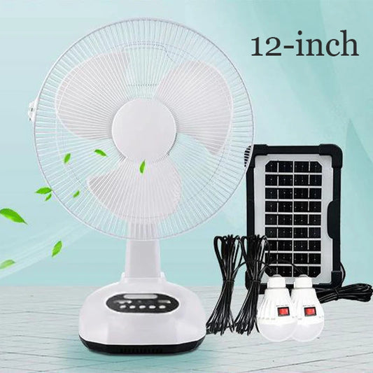 HUANJI Solar Portable Fan with USB Charging and LED Lights