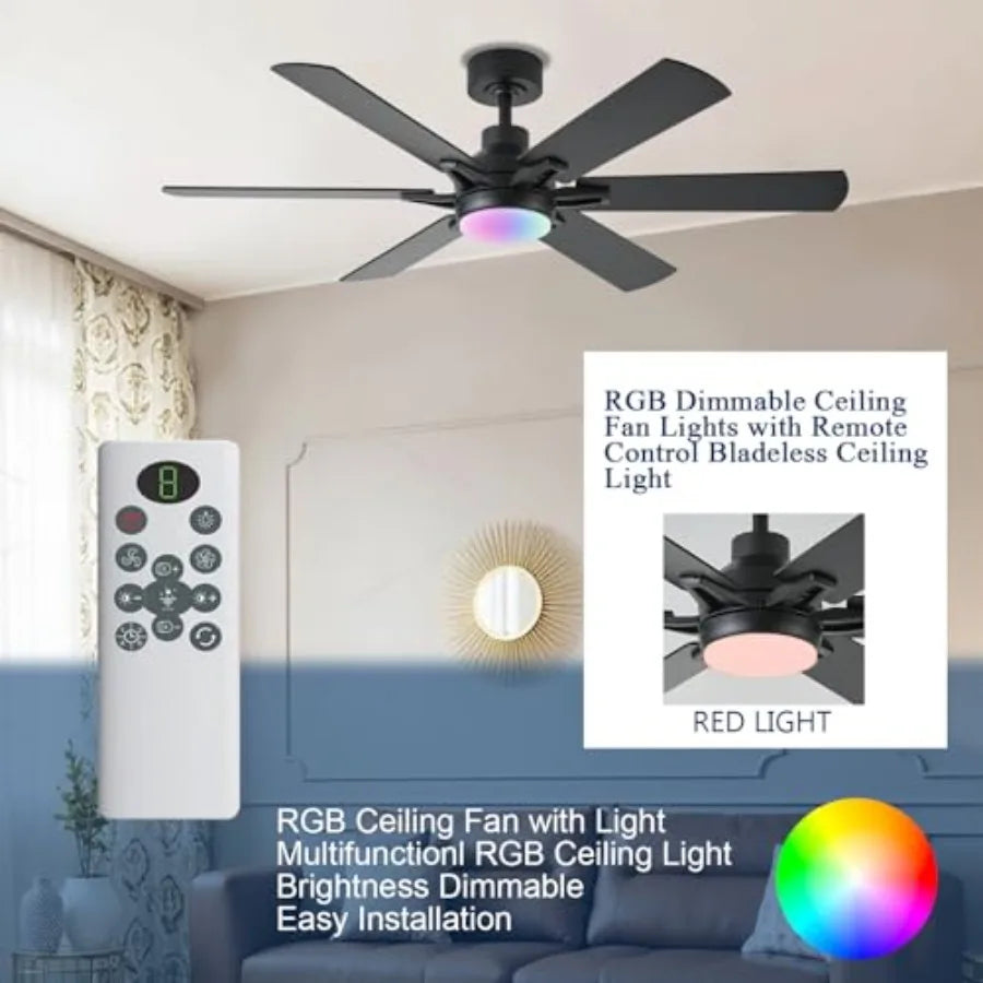 Ceiling Fan With RGB Lights Remote And App Control