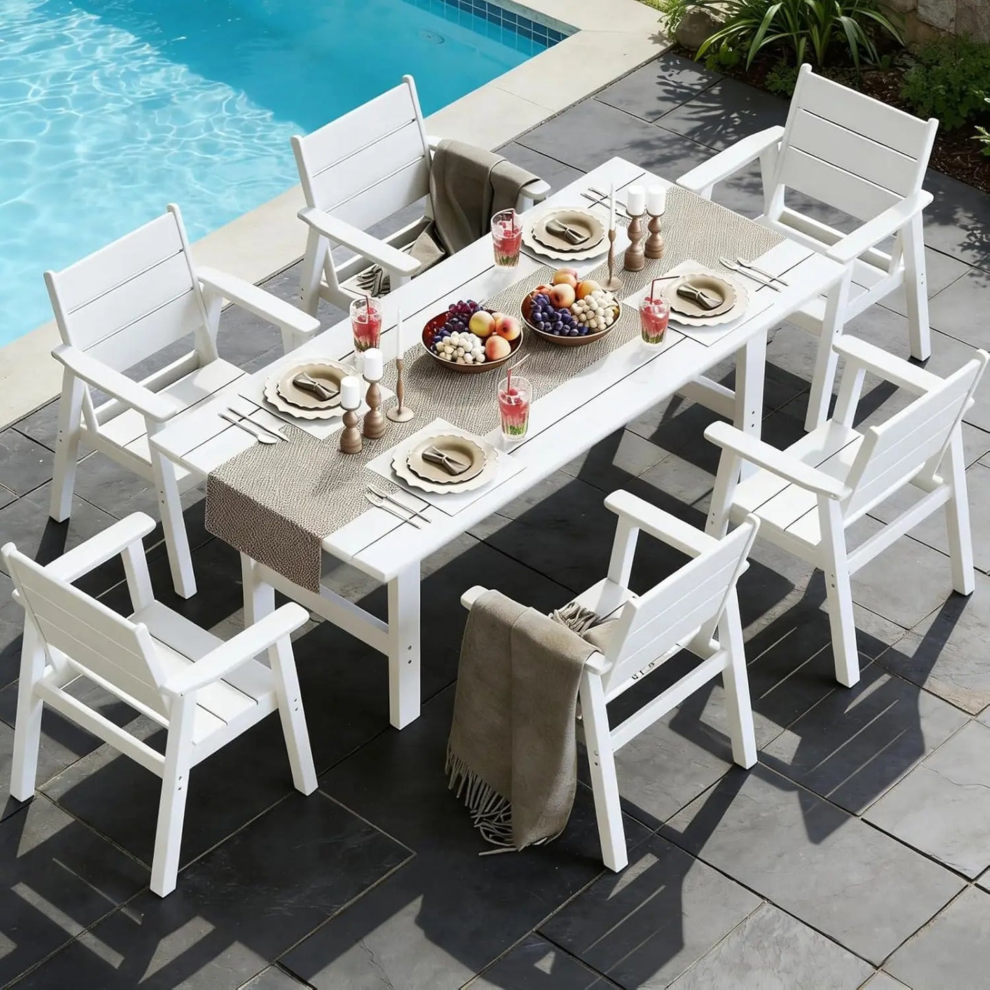 Outdoor Wooden Dining Set For Patio With Umbrella Option