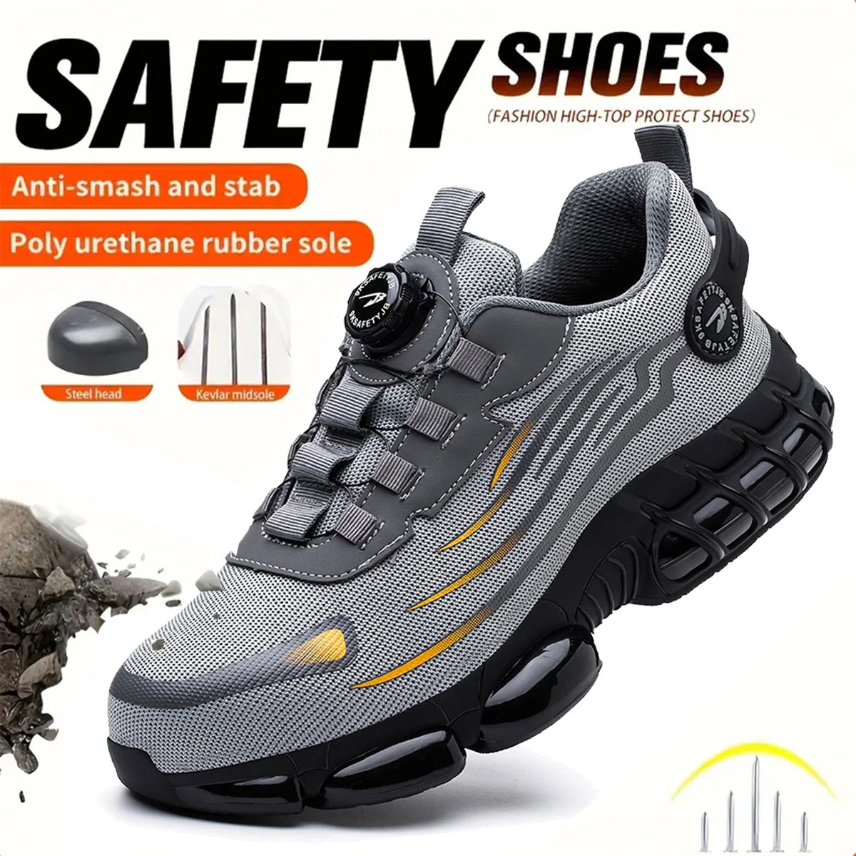 Breathable Lace Free Soft Sole Safety Shoes for Men