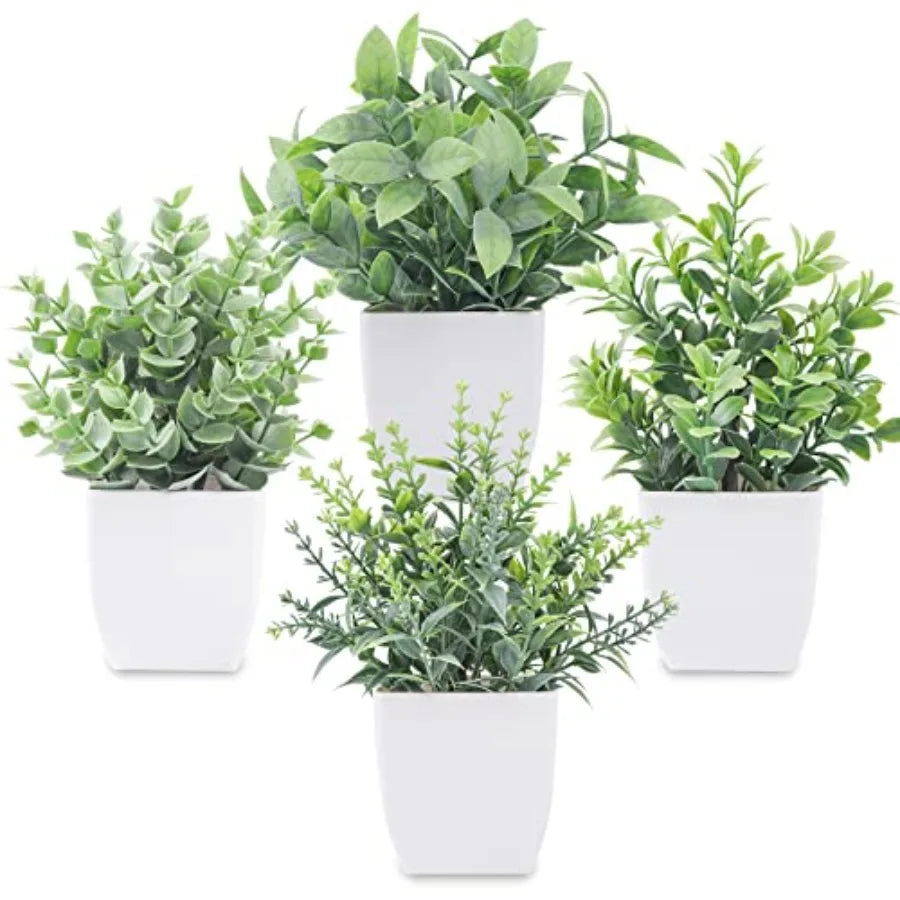 4 Pack Fake Plants Mini Artificial Greenery Potted Plants for Home Decor Indoor Office Table Room Farmhouse Bathroom Decor