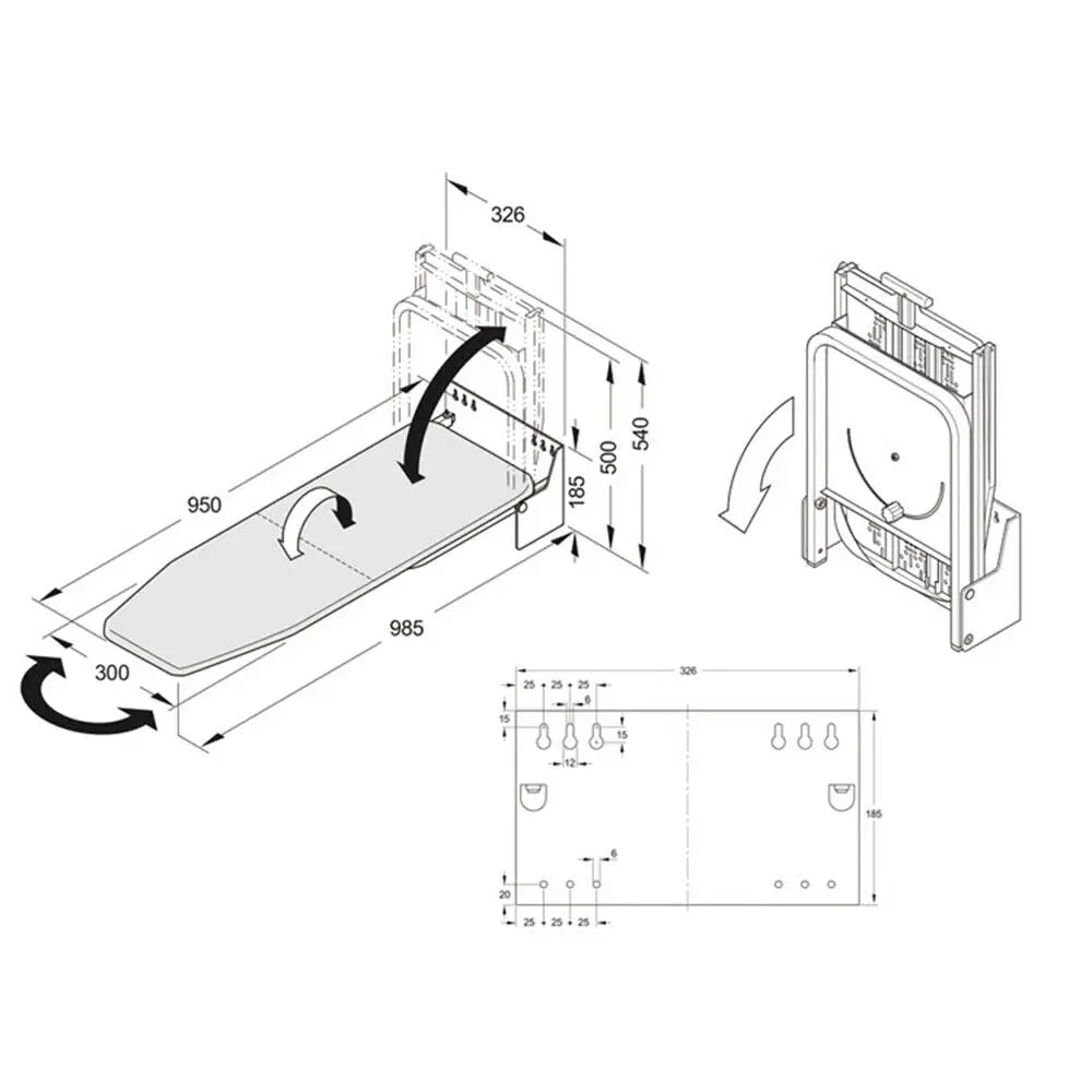 Wall Mounted Heavy-Duty Foldable Ironing Board With 180 Degree Swivel