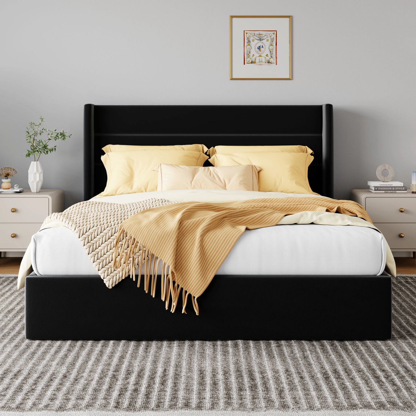 HOOMIC Lift Up Storage Bed With Wingback Headboard