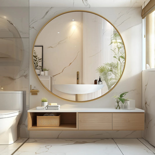 JHK Round Vanity Framed Mirror With Tempered Glass For Wall