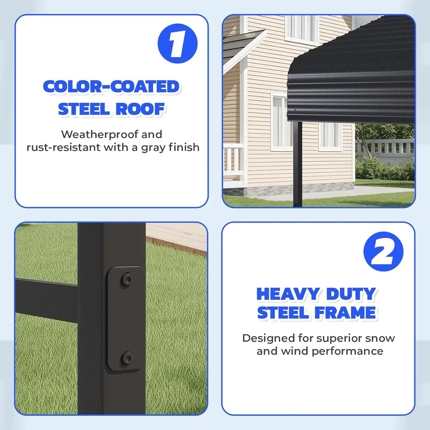 Heavy Duty Metal Carport With Galvanized Steel Frame