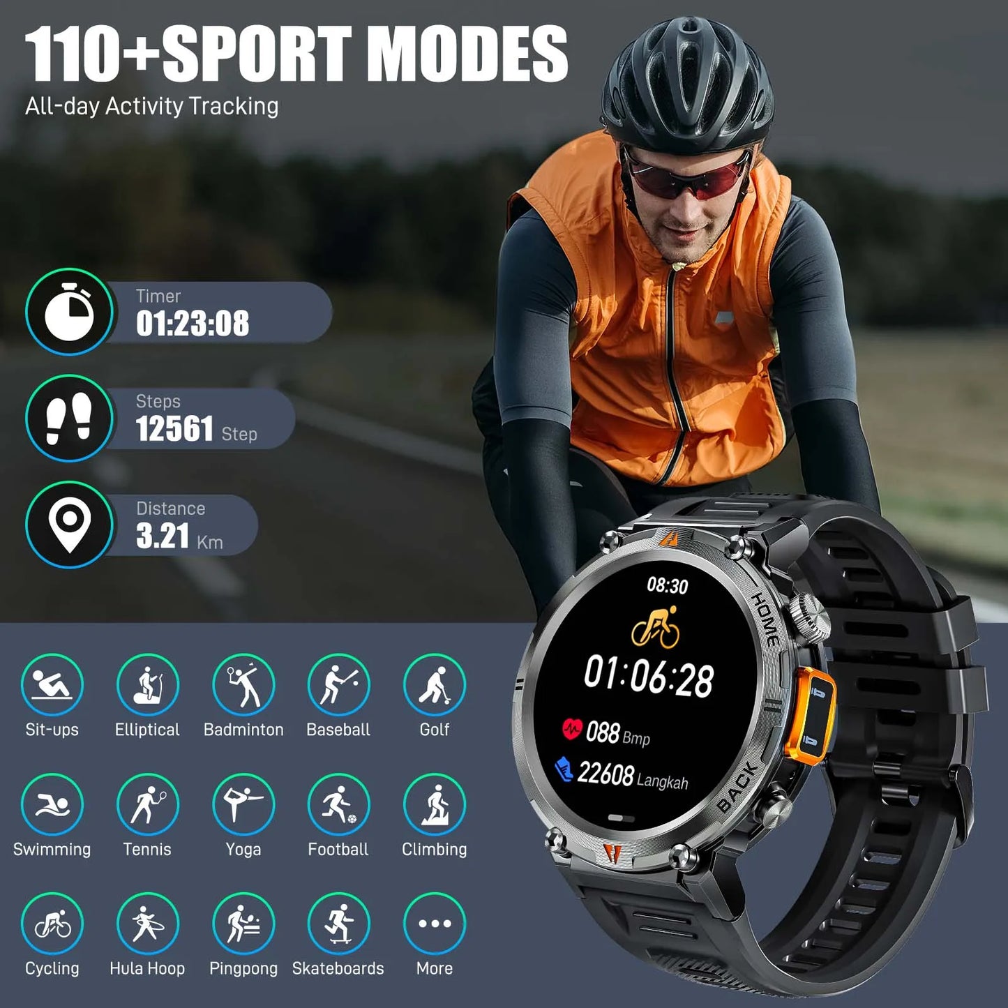 EIGIIS KE3 Smartwatch for Men Bluetooth Health Monitor Heart Rate