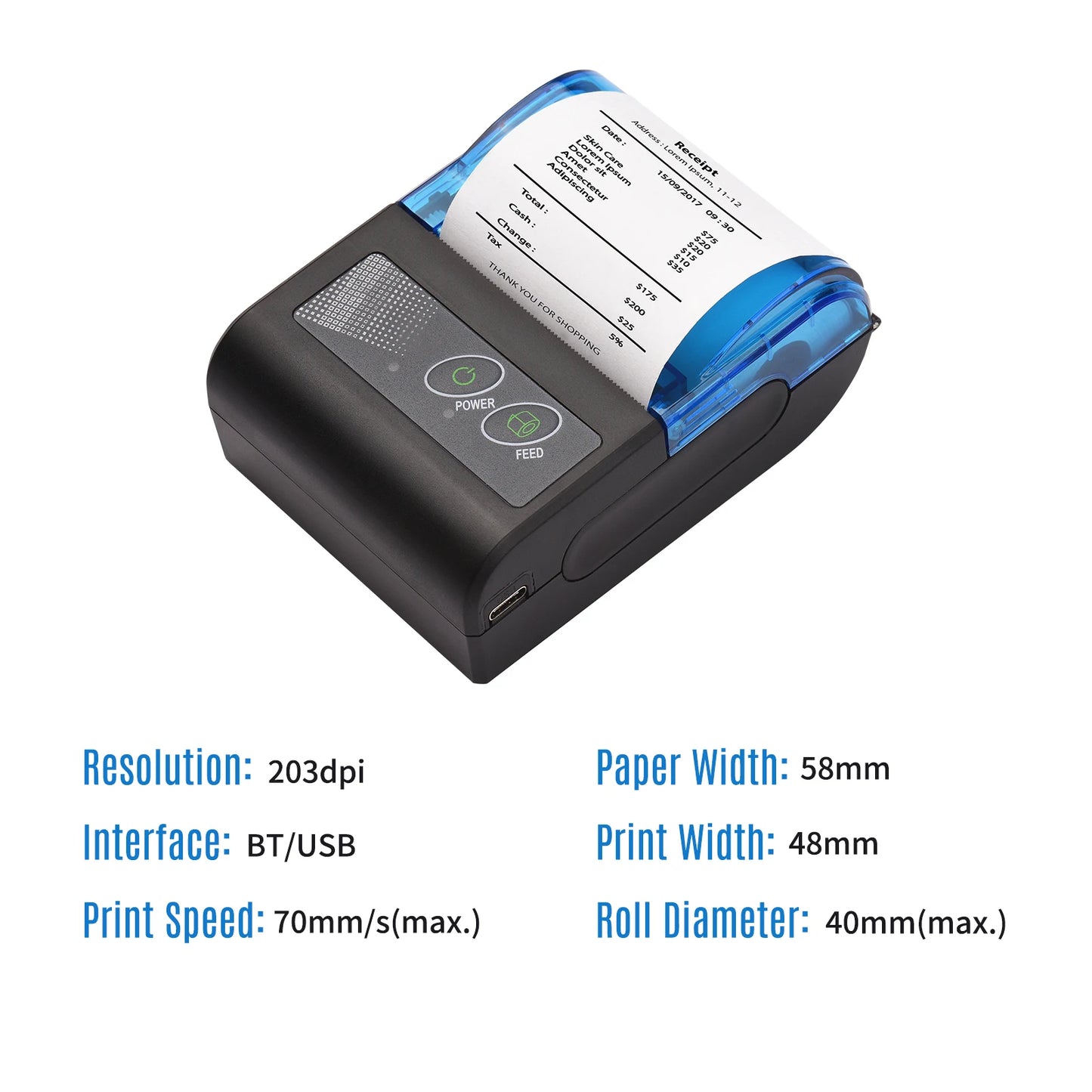 Bisofice Portable Thermal Receipt Printer Wireless USB