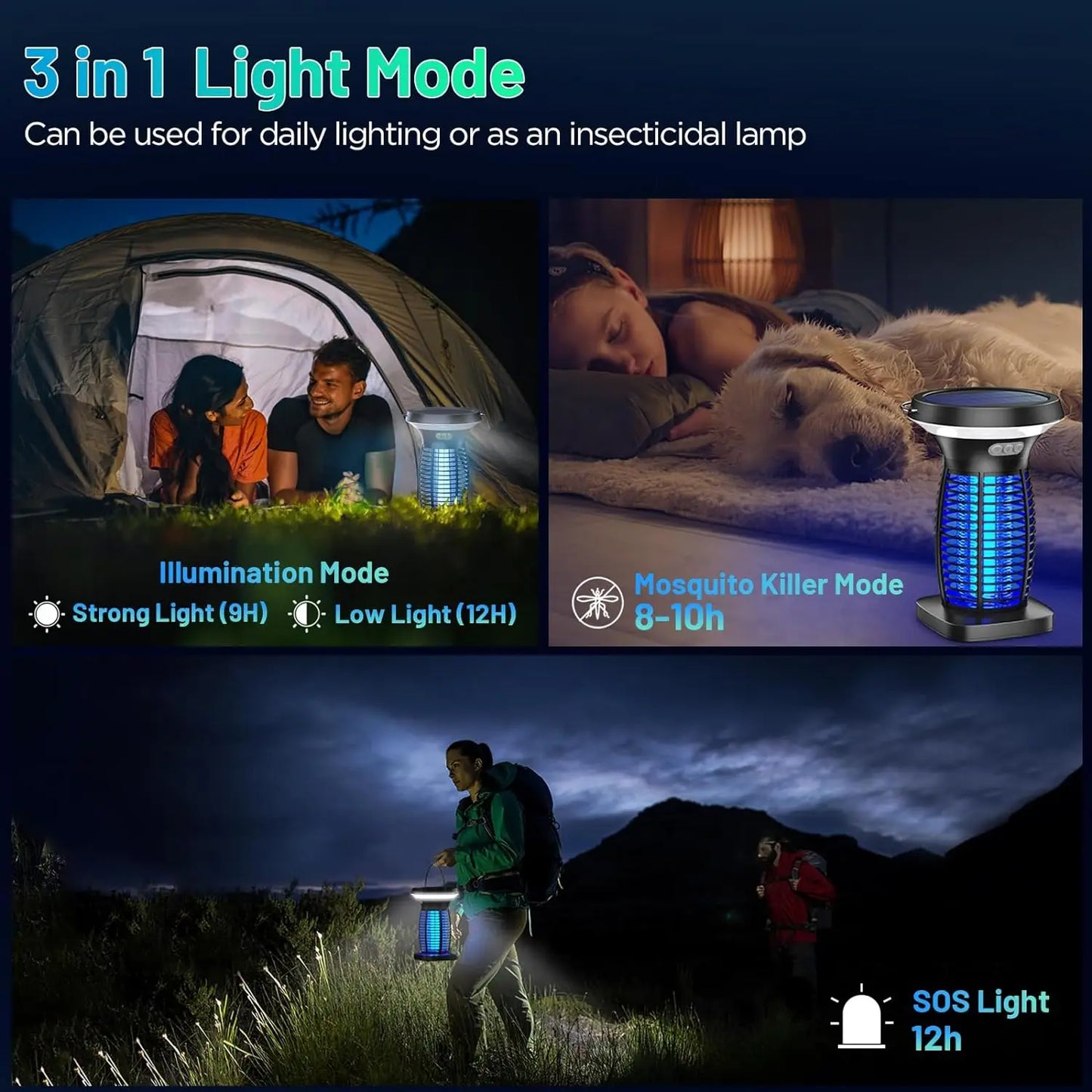 Outdoor Solar Bug Zapper With Panel Sensor And LED Night