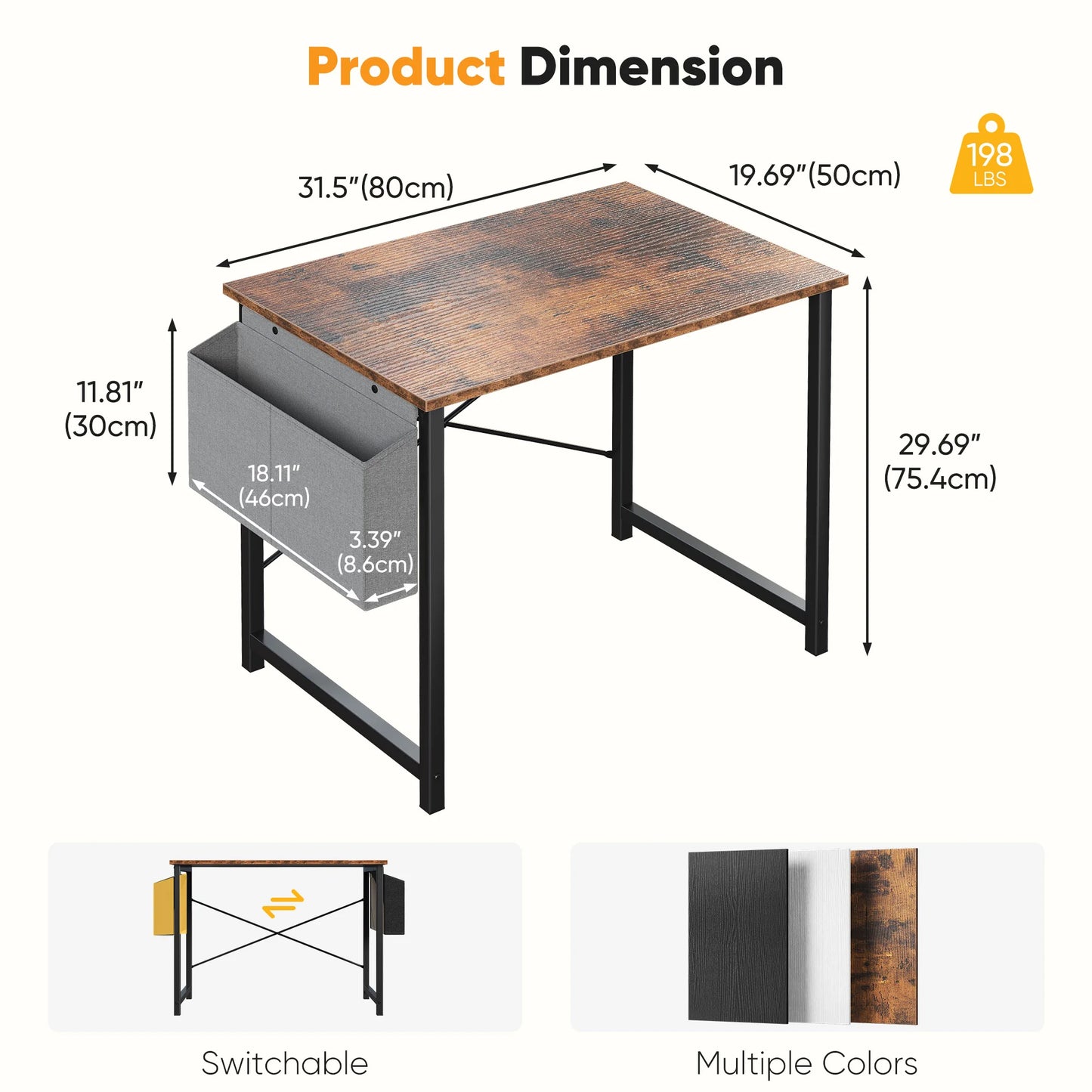 JHK Adjustable Computer Desk With Wood Top And Metal Frame