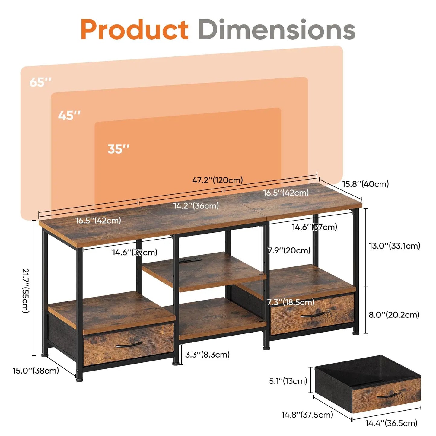 JHK Wooden TV Stand Entertainment Console With Adjustable Shelves