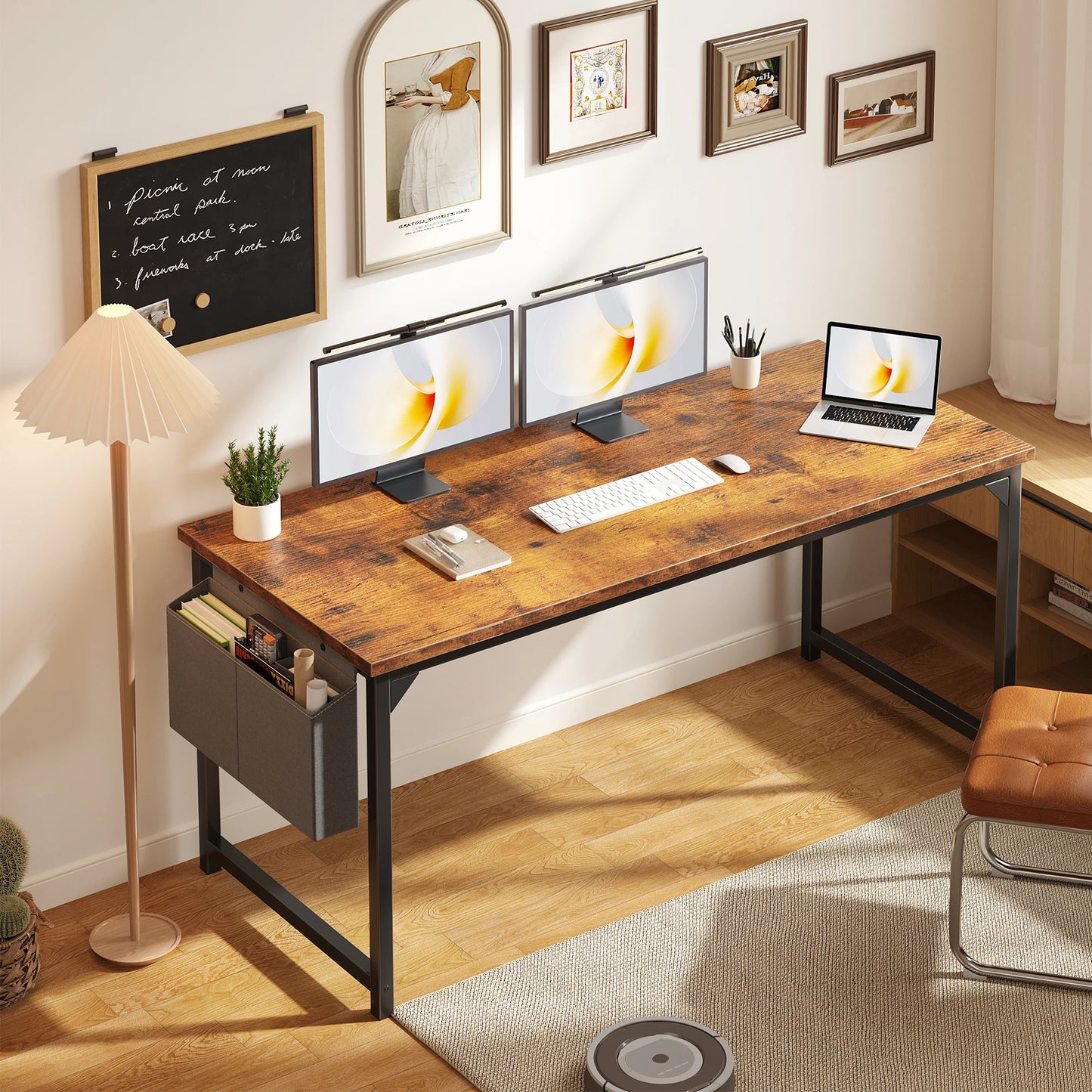 JHK Adjustable Computer Desk With Wood Top And Metal Frame