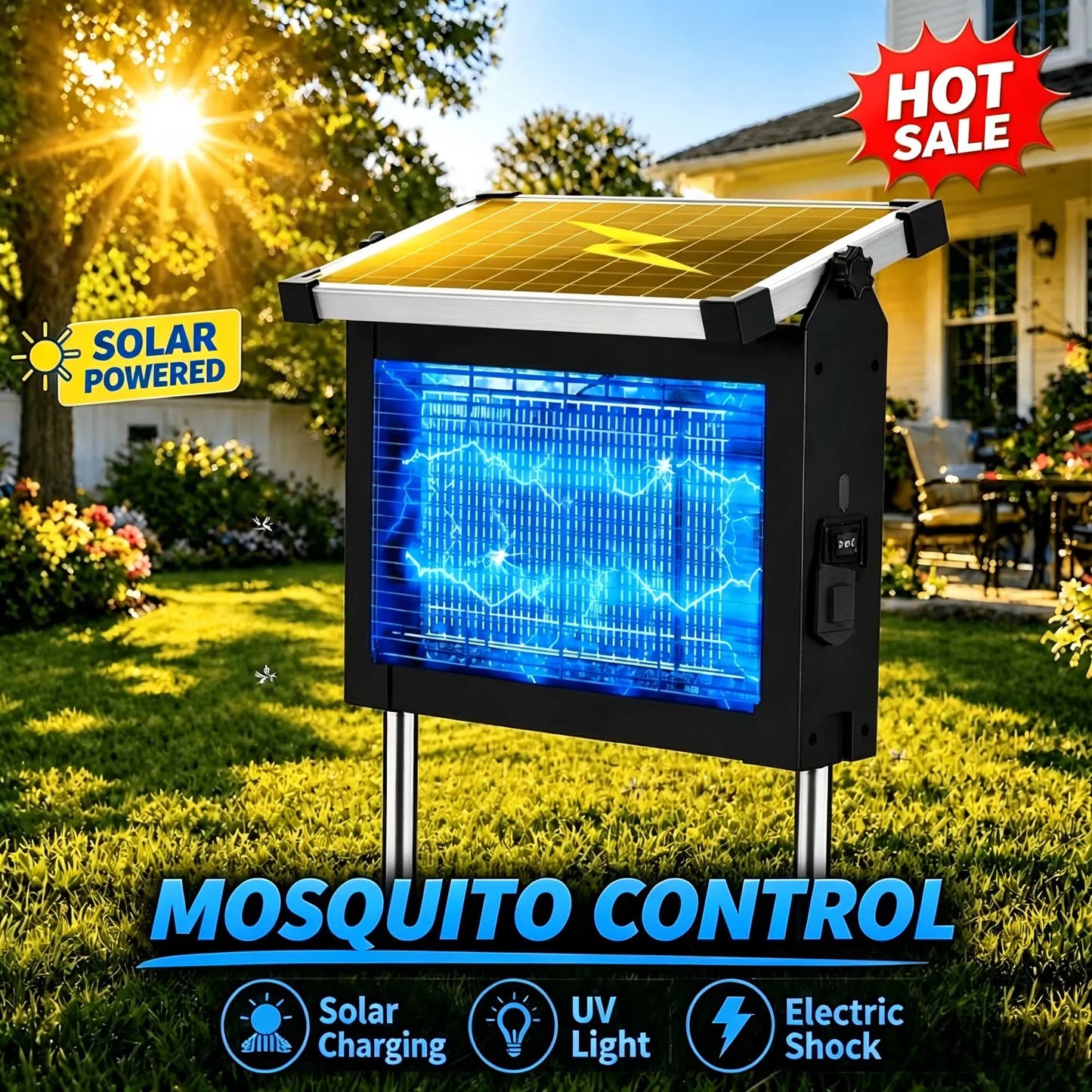 Solar Bug Zapper Outdoor 4500V Waterproof With Panel Sensor