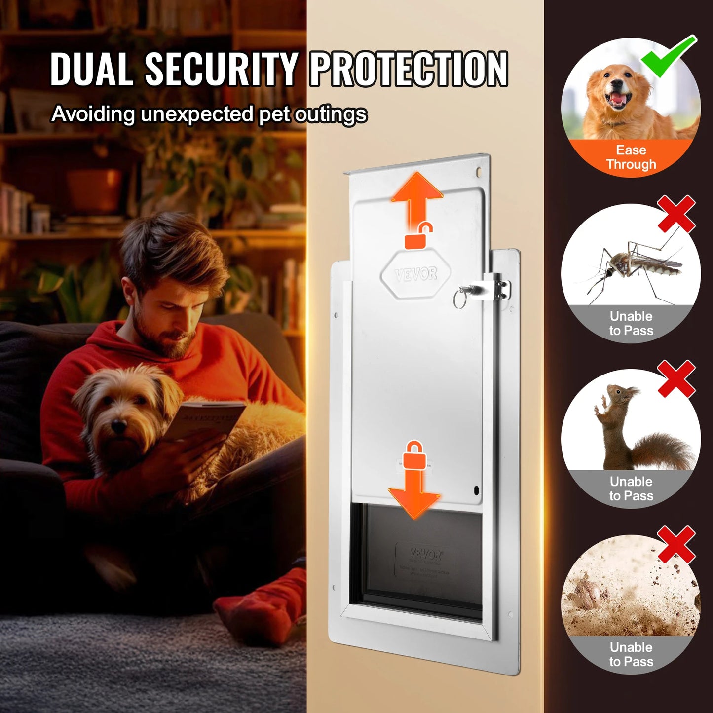 Pet Door With Locking Metal Frame And 3-Flap Weatherproof System