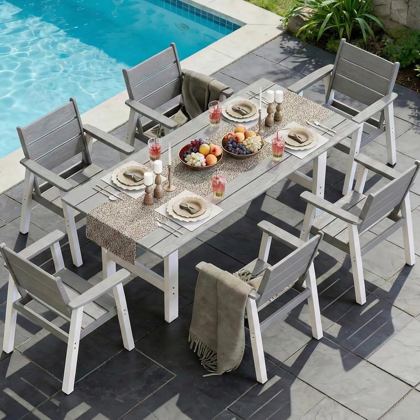 Outdoor Wooden Dining Set For Patio With Umbrella Option
