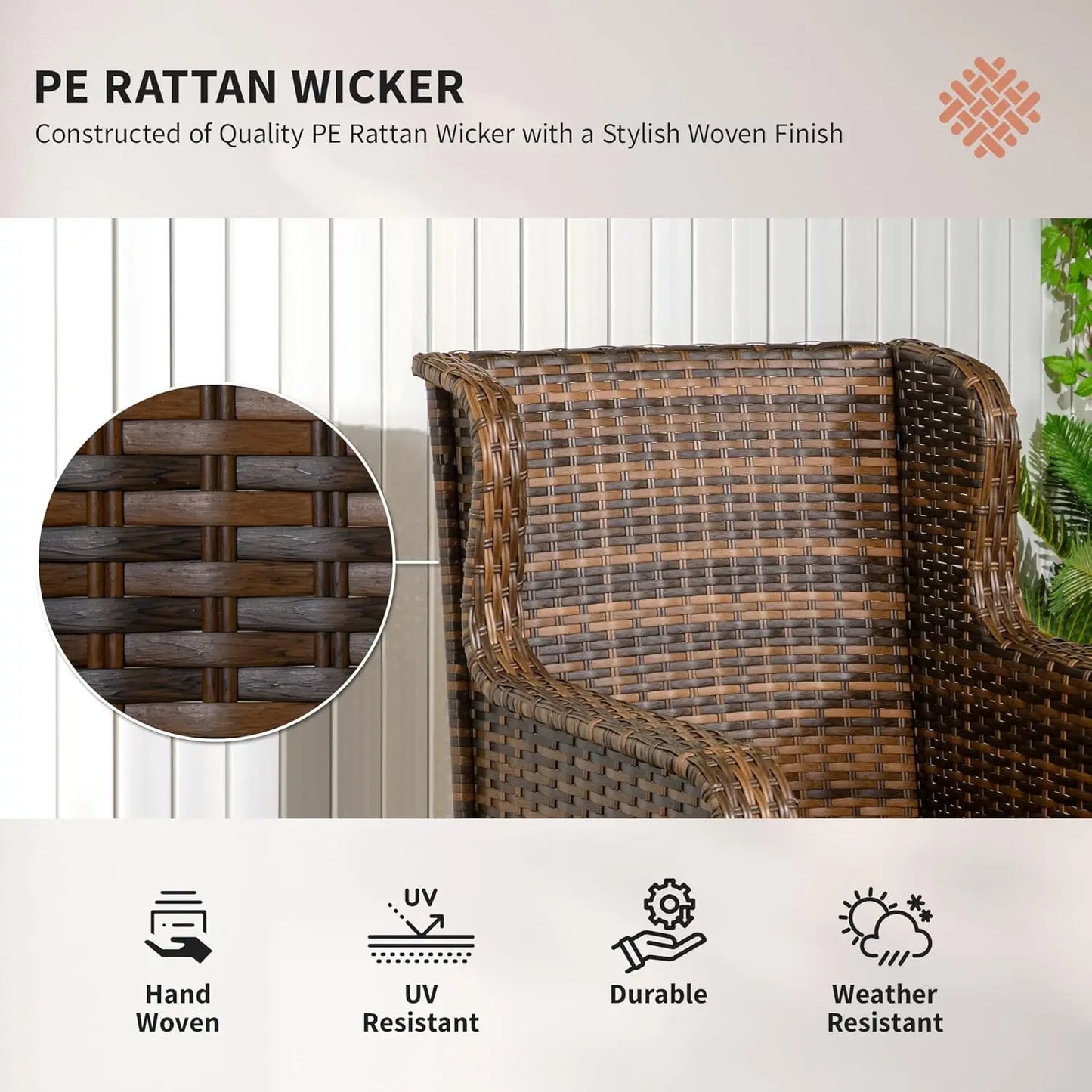 Outdoor PE Rattan Patio Set With Swivel Chairs