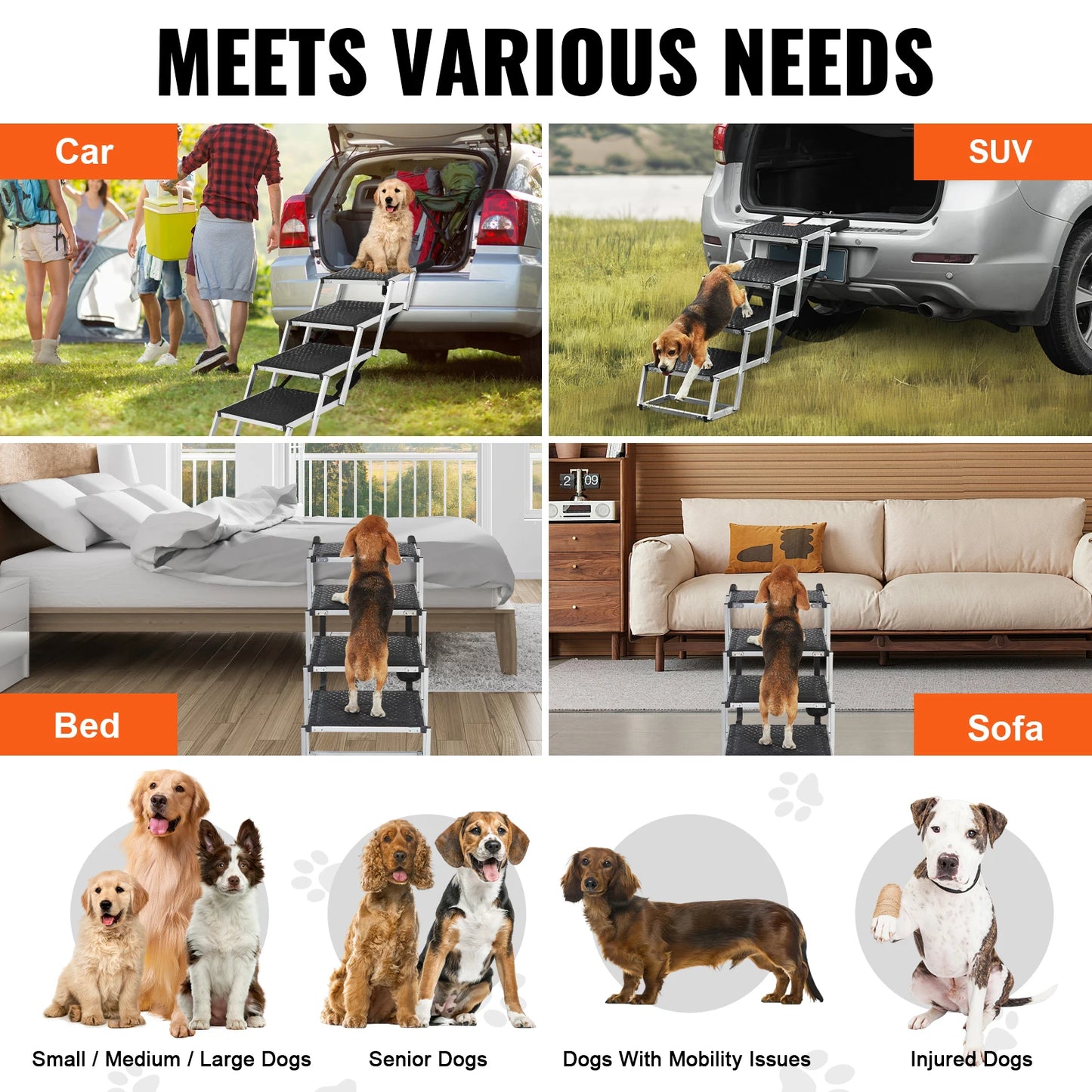 SucceBuy Folding Dog Car Steps Aluminum Portable Stairs 150 Lbs