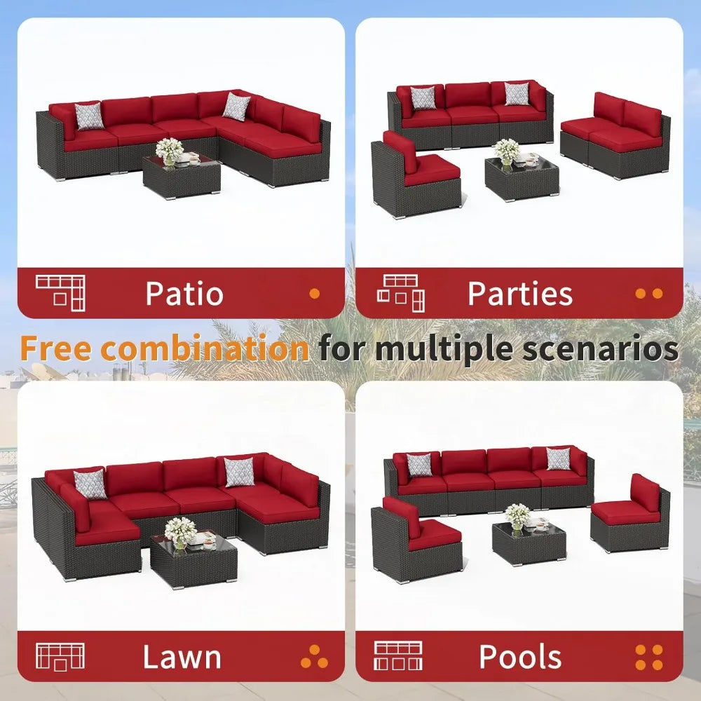Outdoor Patio Sofa Set Rattan With Glass Table Cushions Included