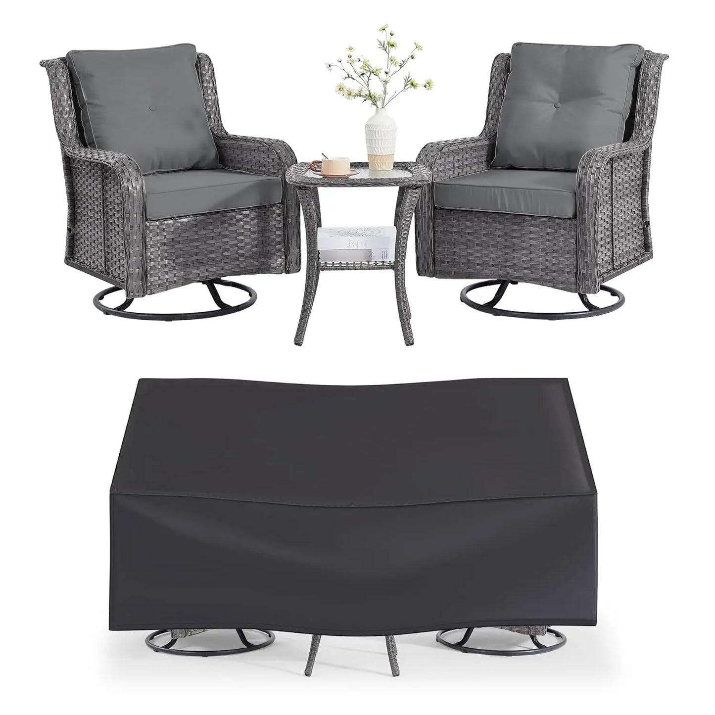 Outdoor Wicker Patio Set With Swivel Chairs And Table
