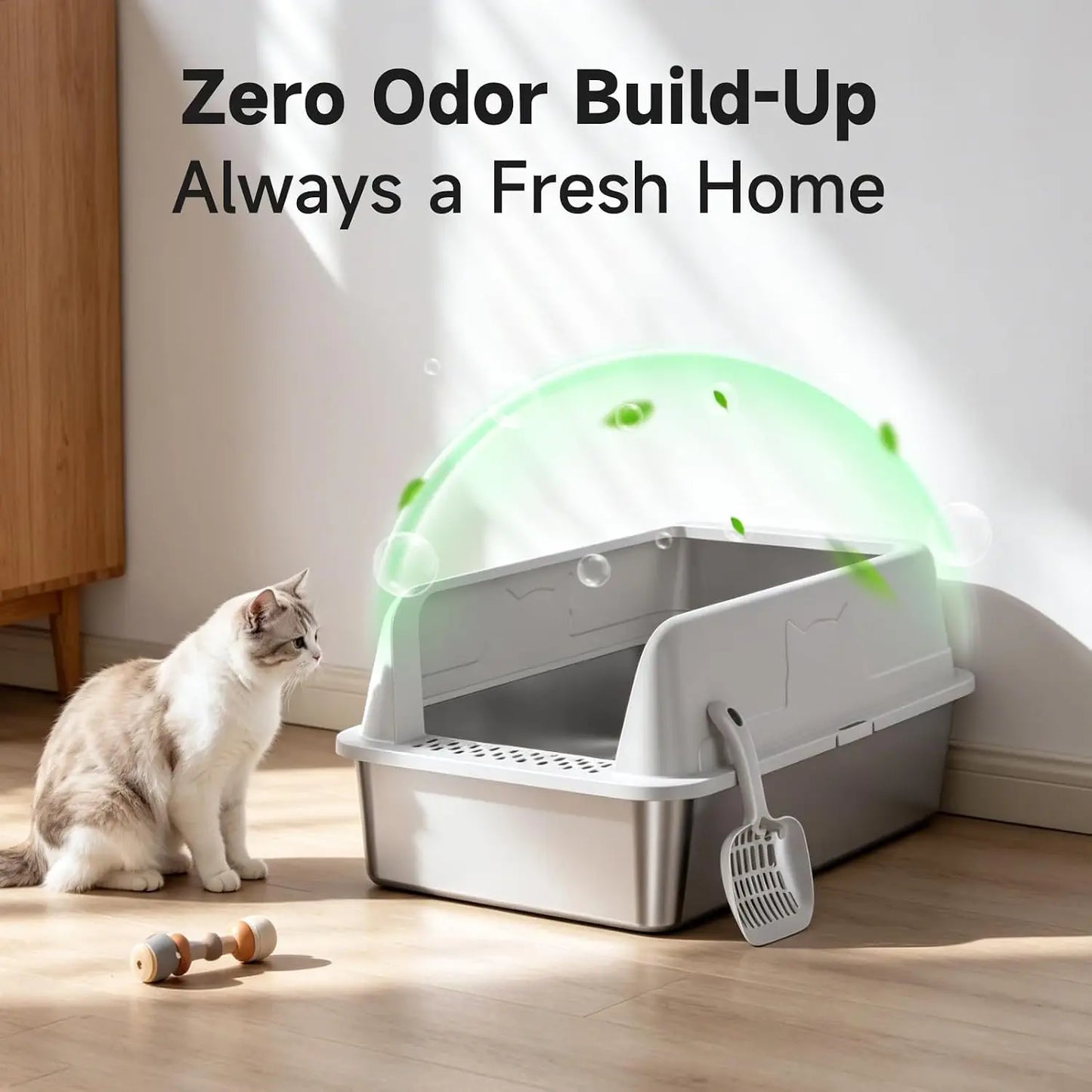 Stainless Steel Cat Litter Box With High Sides And Scoop