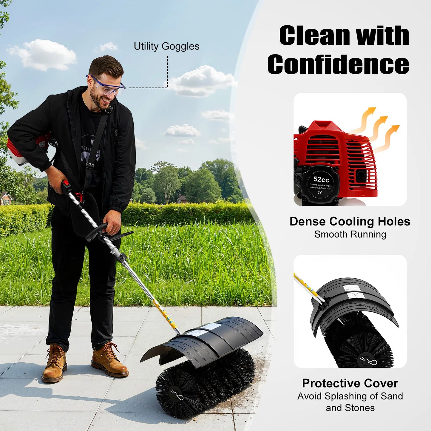 Gas Powered Walk Behind Sweeper For Multi Surface Driveways Lawns And Garages