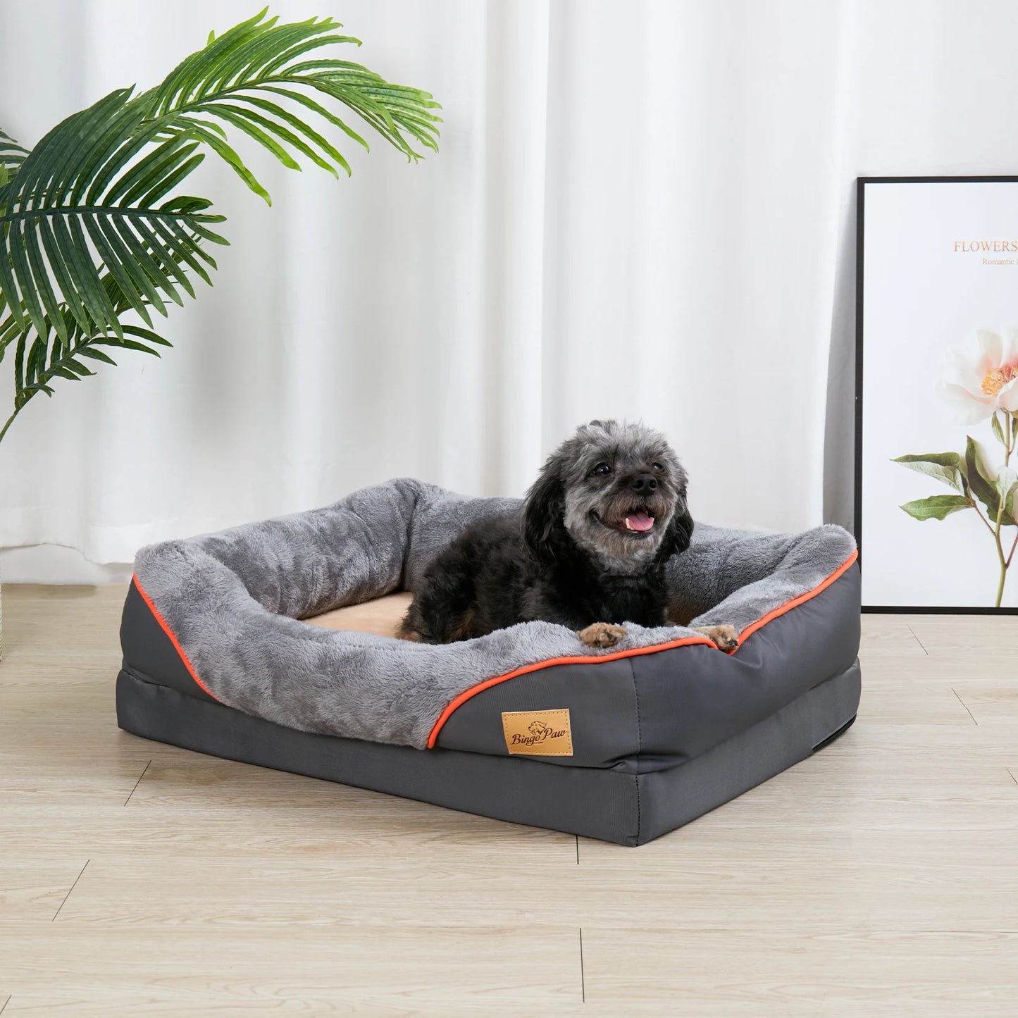 BINGOPAW Orthopedic Dog Bed With Cotton Padded Bolster Removable Cover