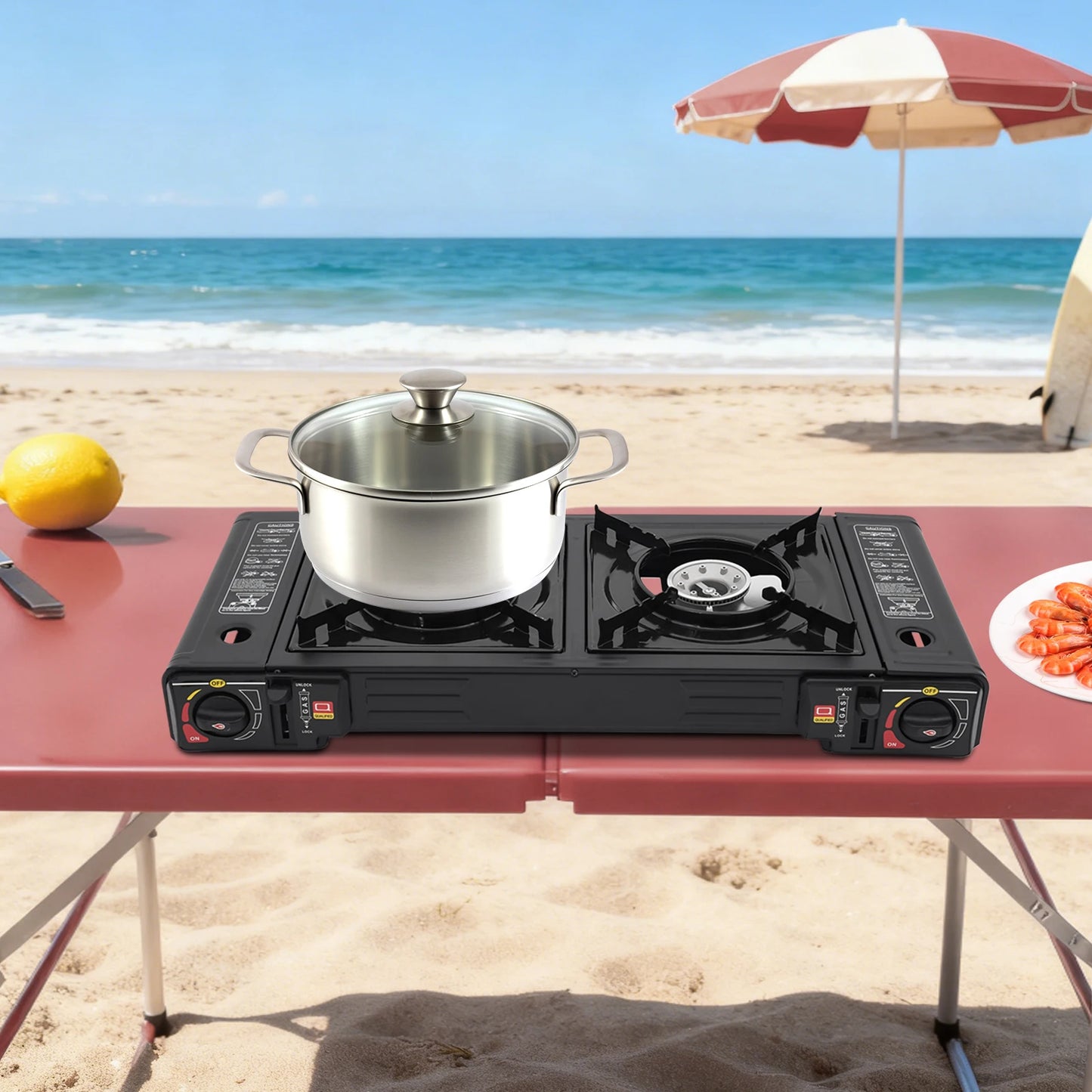 2 Burner Portable Camping Stove With Piezo Ignition Butane
