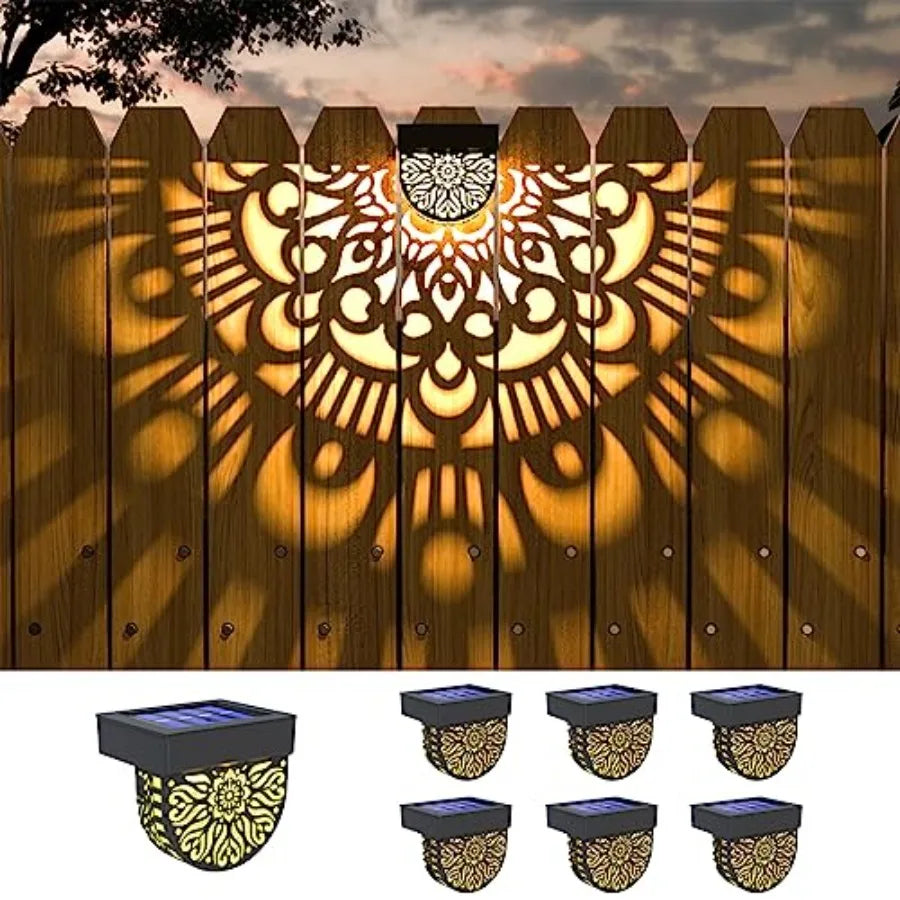 Solar Fence Lights Outdoor Wall Lights Mandala Theme Waterproof