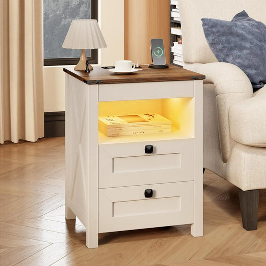 Frame LED Nightstand Set With Charging Station And Drawer