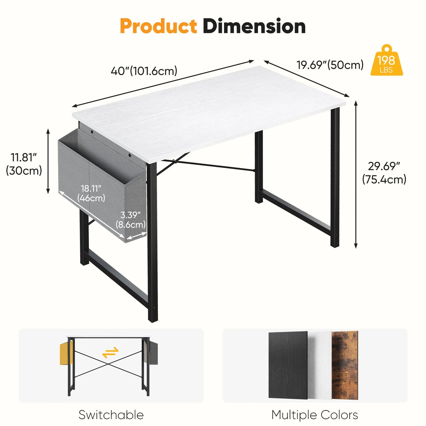JHK Adjustable Computer Desk With Wood Top And Metal Frame